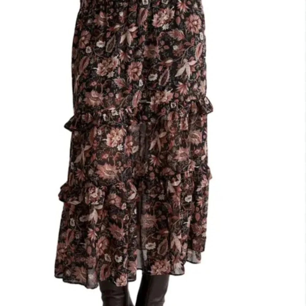 Madewell Tiered Floral Midi Skirt | Black & Burnt Auburn | Size M - Picture 9 of 10